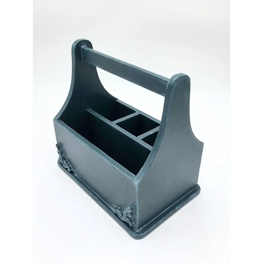 Rustic Teal Wooden Organizer Caddy – Multi‑Slot Desk Storage